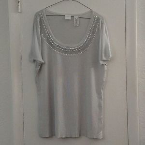Vintage Emma James Sequined Silver T-shirt XL